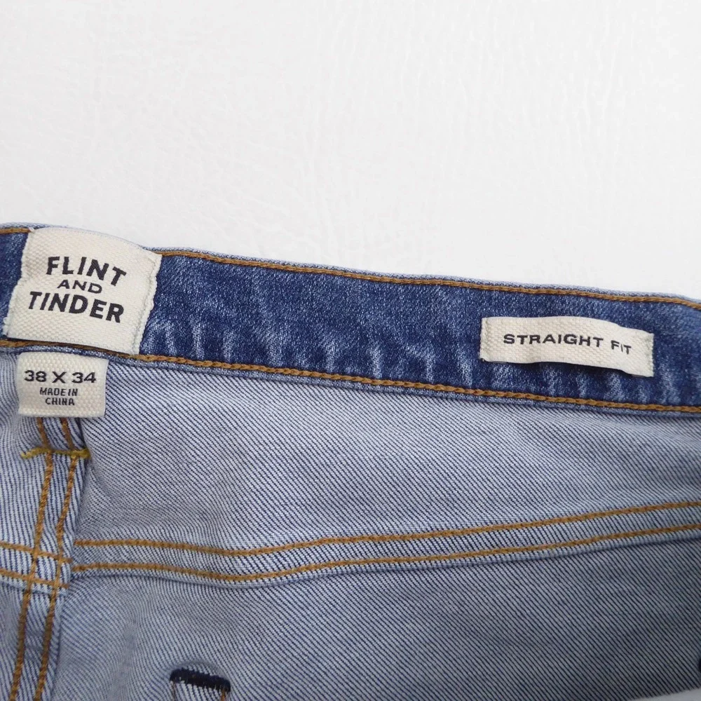 Flint and Tinder Mens Jeans Blue Straight Fit 38x31 HEMMED